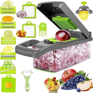 Discover the KRIDHA CREATION 14-in-1 Food Chopper with interchangeable blades. Chop, slice, dice, and spiralize vegetables in seconds. Perfect for fast and easy meal prep.