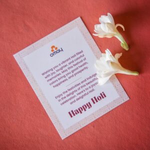 Celebrate Holi with Omay Foods Holi Celebrations Box – a premium healthy gift hamper with herbal gulal, refreshing thandai, roasted snacks & greeting card. Perfect corporate Holi gift for clients & employees.