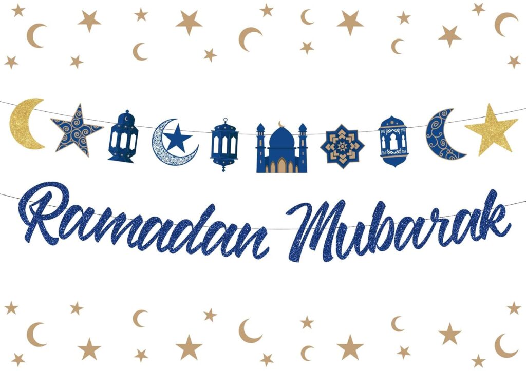 Decorate your home beautifully this Ramadan with Festiko® Ramadan Mubarak Banner Decorations for Home. Elegant gold & blue moon star bunting garland (2 pack), perfect for Eid, iftar & Islamic celebrations.