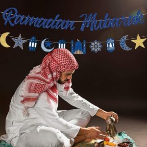 Decorate your home beautifully this Ramadan with Festiko® Ramadan Mubarak Banner Decorations for Home. Elegant gold & blue moon star bunting garland (2 pack), perfect for Eid, iftar & Islamic celebrations.