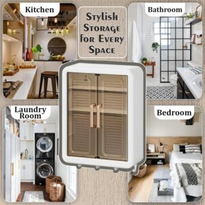 Upgrade your bathroom and kitchen storage with a 3 shelves multipurpose bathroom organiser without drill. Waterproof, heavy-duty, stylish, and space-saving wall mounted cabinet.