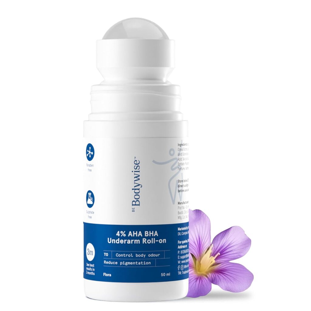 Say goodbye to body odour and dark underarms! Be Bodywise 4% AHA BHA Underarm Roll On exfoliates, controls sweat odour, reduces pigmentation, and keeps you fresh all day with a gentle dermatologist-approved formula.