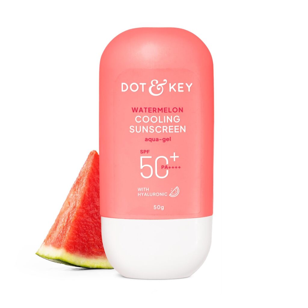 Stay protected and refreshed with Dot & Key Watermelon Cooling Sunscreen SPF 50+ PA++++. Lightweight, non-sticky formula with hyaluronic acid hydrates skin, prevents tanning, and gives zero white cast for all skin types.