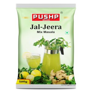Pushp Brand Jal Jeera Powder (Masala) 500 g Pouch | Pack of 1 | Instant Drink Mix Masala for Refreshing Summer Drink & Chat, Mint & Cumin Blend, No Artificial Colours | Hygienically Packed |