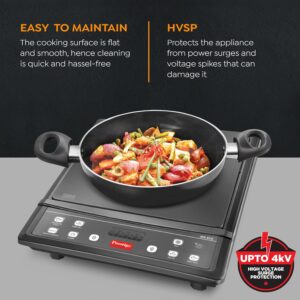 Cook smarter with Prestige 1200W Induction Cooktop featuring Indian Menu options, auto voltage regulator, fast heating & energy saving technology. Safe, portable & easy to clean!