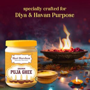 Experience divine purity with Hari Darshan Anupam Puja Ghee. Perfect for havan, diyas, and rituals, it ensures a clean burn, calming fragrance, and a spiritually uplifting atmosphere.